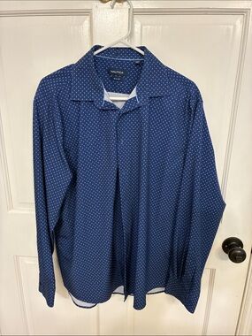 Nautica Navy Blue Micro Dot Long-Sleeve Dress Shirt
